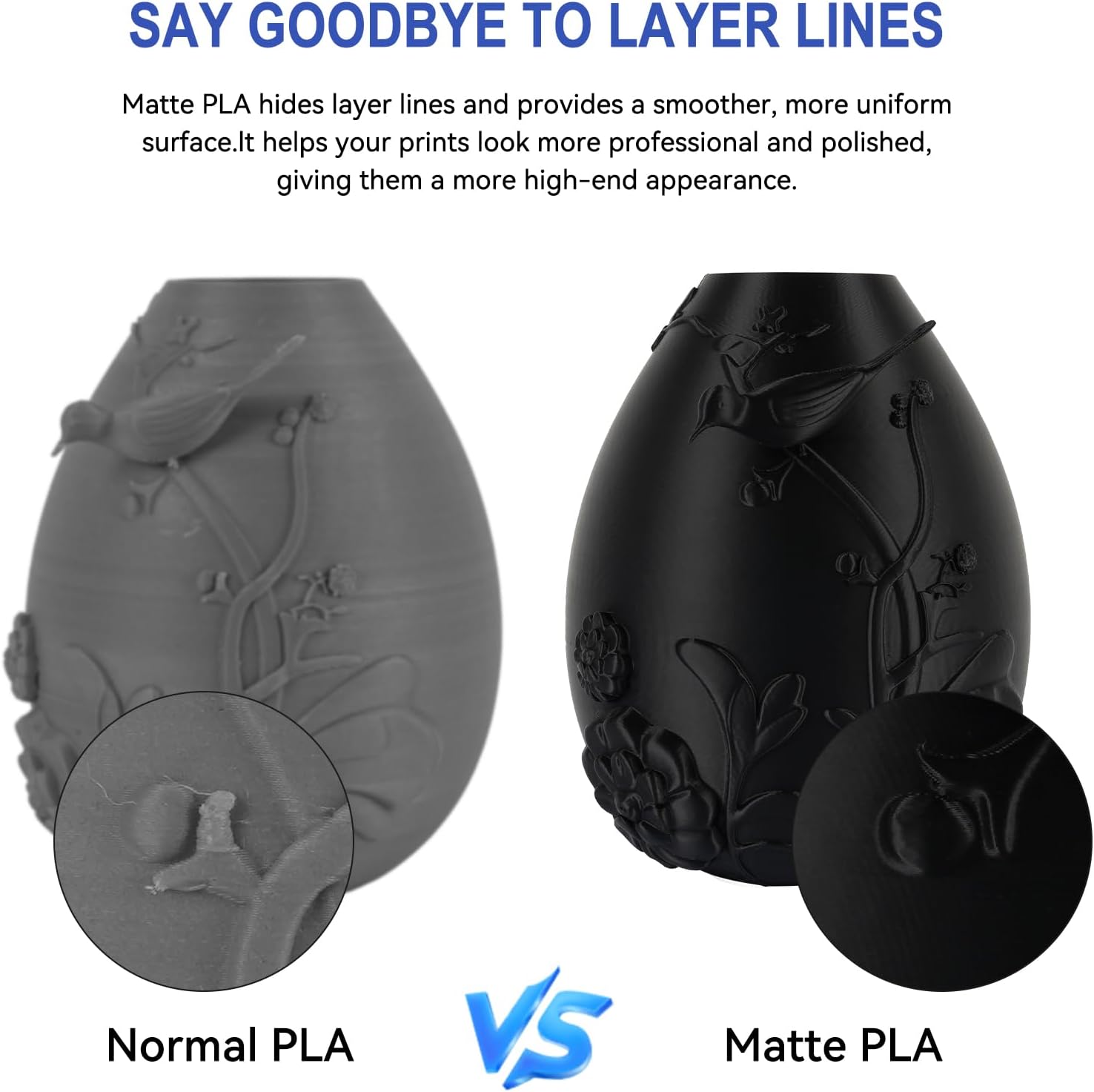 Kingroon Matte PLA Filament 1.75mm 3D Printer Filament Matte Filament 10kg Dimensional Accuracy +/- 0.02 mm (10 Rolls Black)