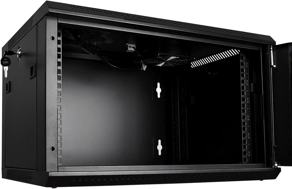 RackPath 6U Wall Mount Server Cabinet Network Rack Enclosure, Quiet Cooling Fan, Perforated Door, Black