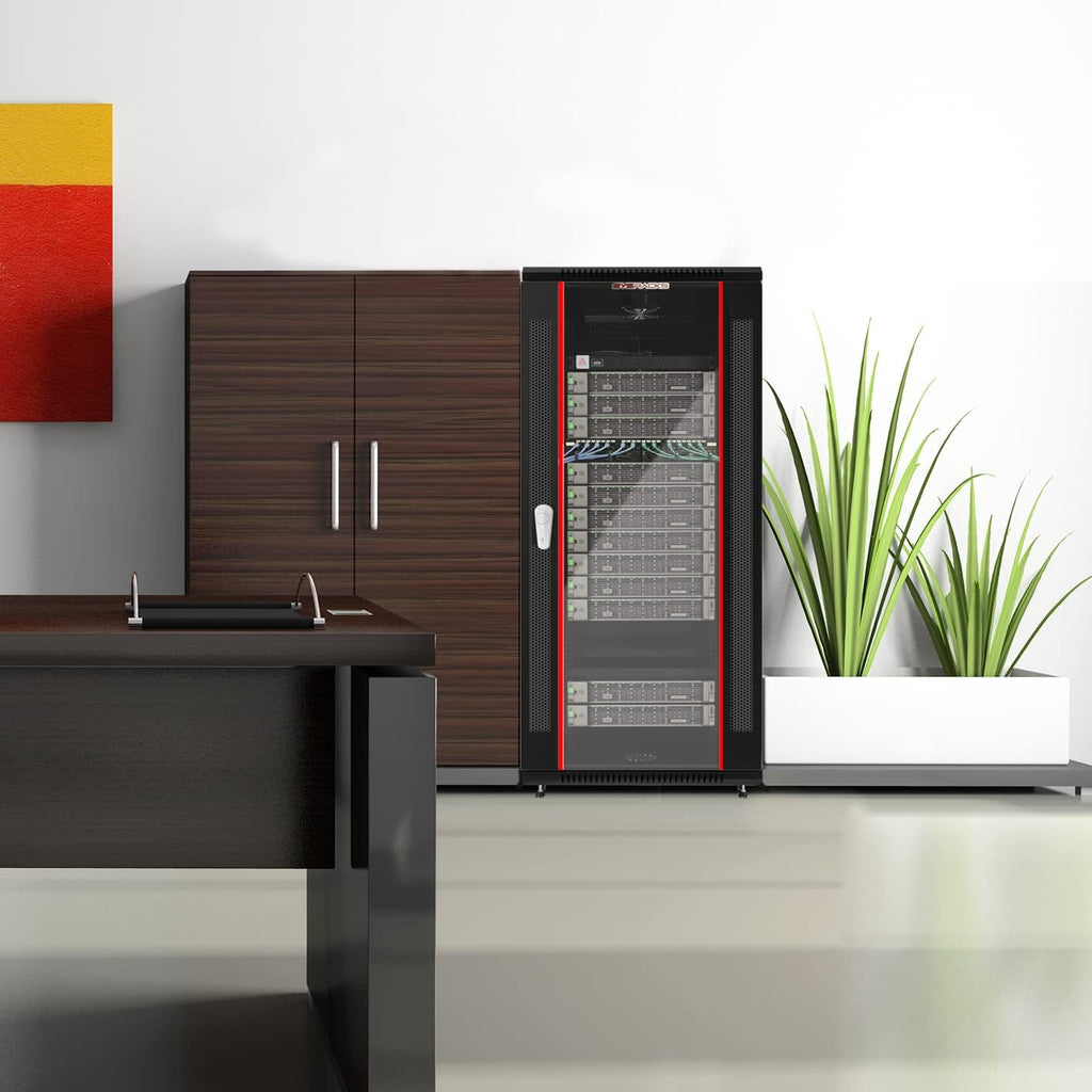 18U Wall Mount Server Rack Cabinet, 19' Network Cabinet Enclosure, 18' Deep, Locking Tempered Glass Door, Ventilated, Fan-Ready Top