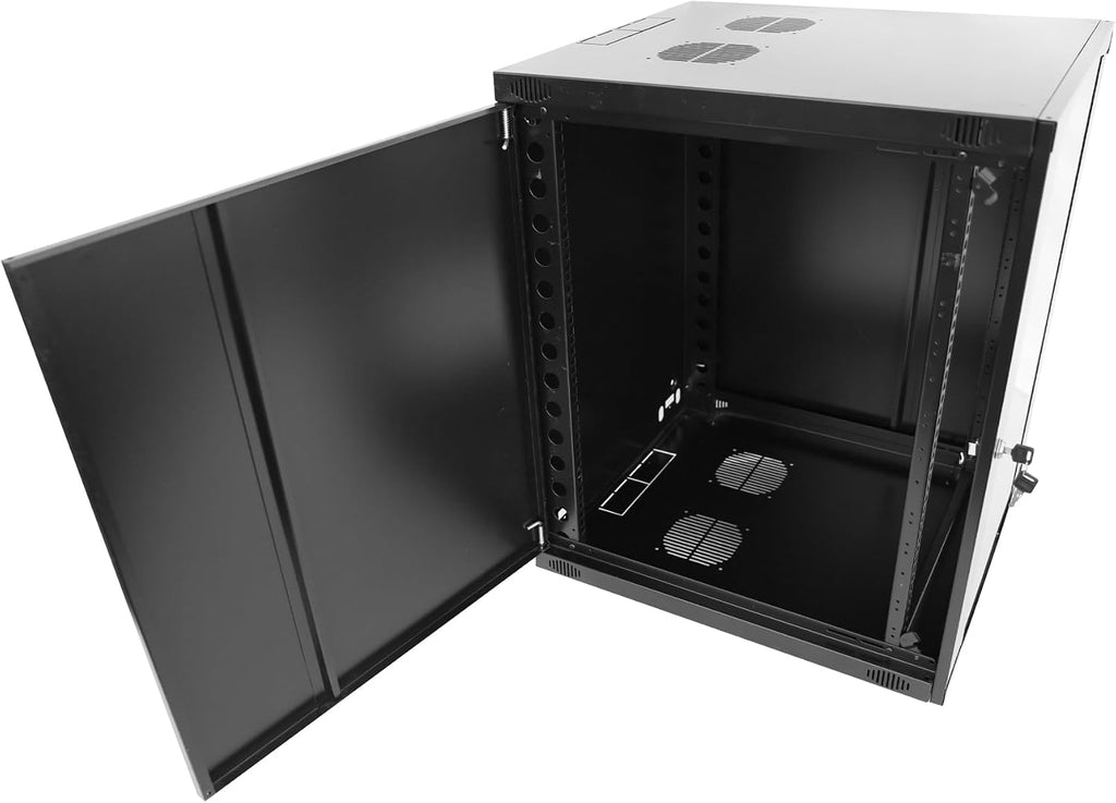 6U Server Cabinet Wall Mount Rack Enclosure with 2 Server Fans Locking Glass Door Removable Side Panels 19in Network Cabinet 13' Installation Depth for Computer/Audio Video/Data Equipment(13INCH, 6U)