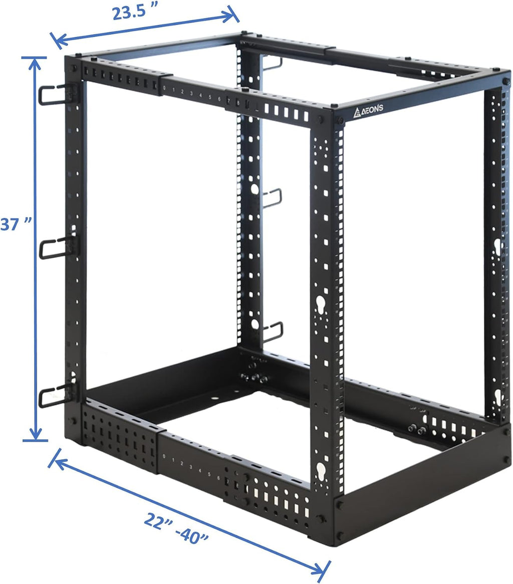 AEONS 18U 4-Post IT Open Frame Server Rack 19 Inch Depth-Adjustable (22' to 40') Network Equipment AV Gear w/Cable Management