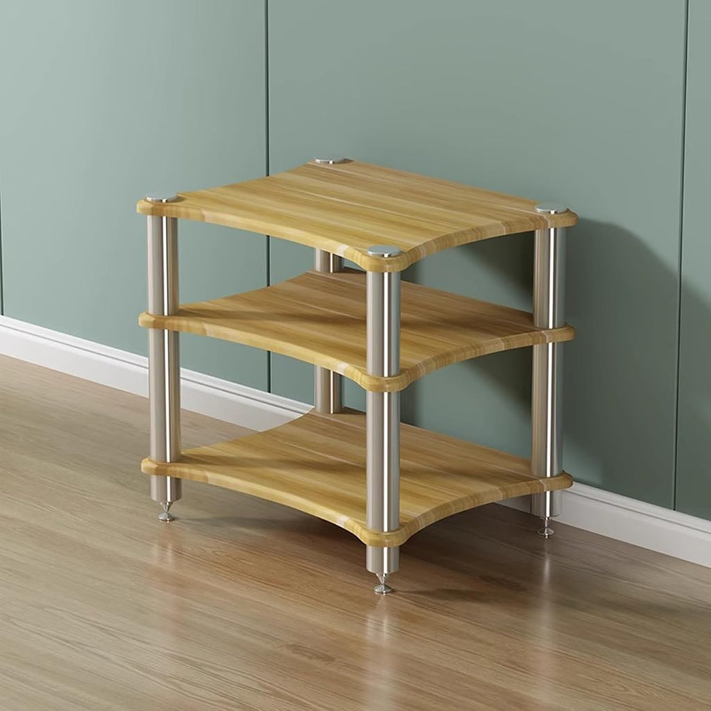 Wood Audio Cabinet Rack, Stereo Record Player AV Media Stand Furniture, Home Audio-Video Equipment Storage Shelving, Rounded Corner Design(Oak - 3 Tier)