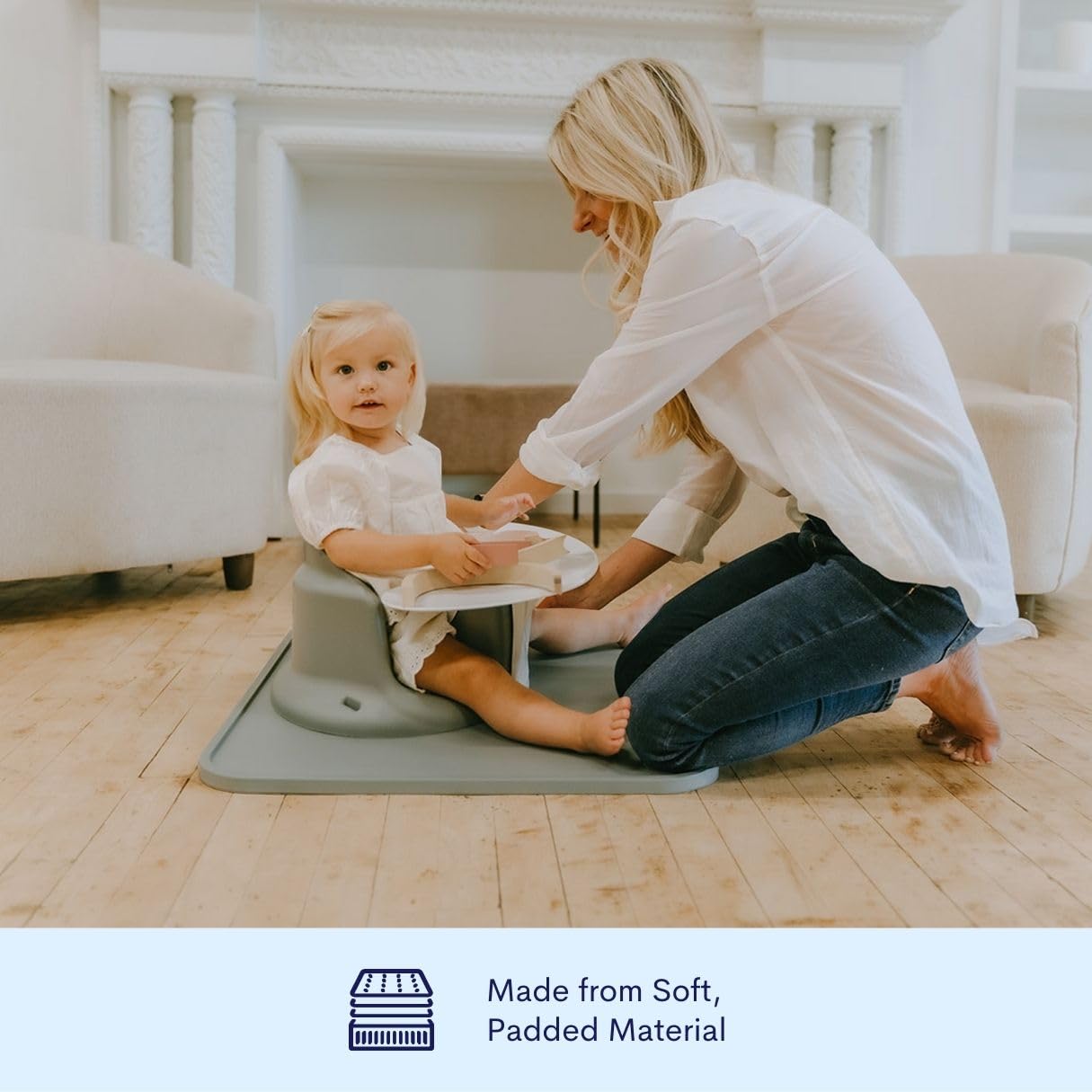 Upseat Ergonomic Baby Seat + Splat Mat, Waterproof, Soft, Spill & Mess Containment Bundle