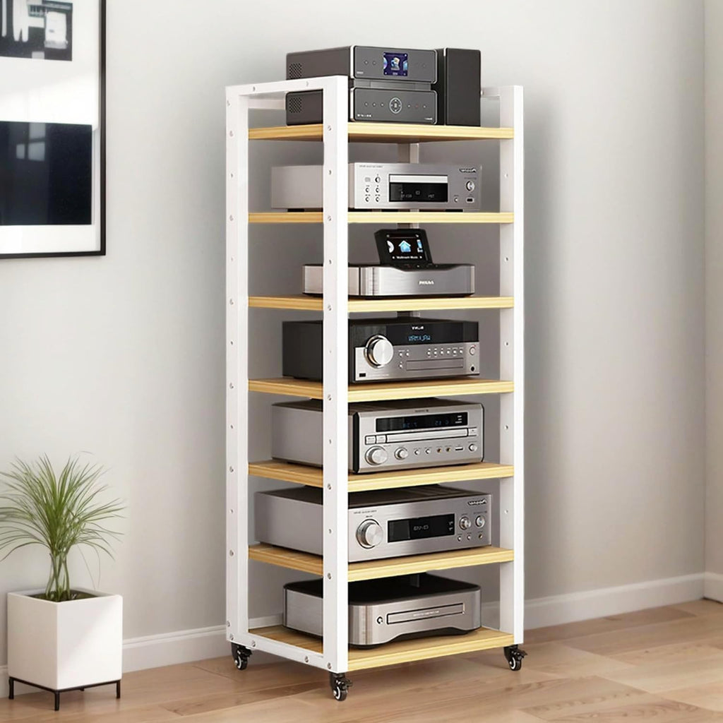 7-Tier Heavy Duty Audio Component Rack, 140cm Tall - HiFi Amplifier Rack/Audio-Video Shelving - CD Record Player Stereo Receiver AV Equipment Cabinet Display Stand(A)