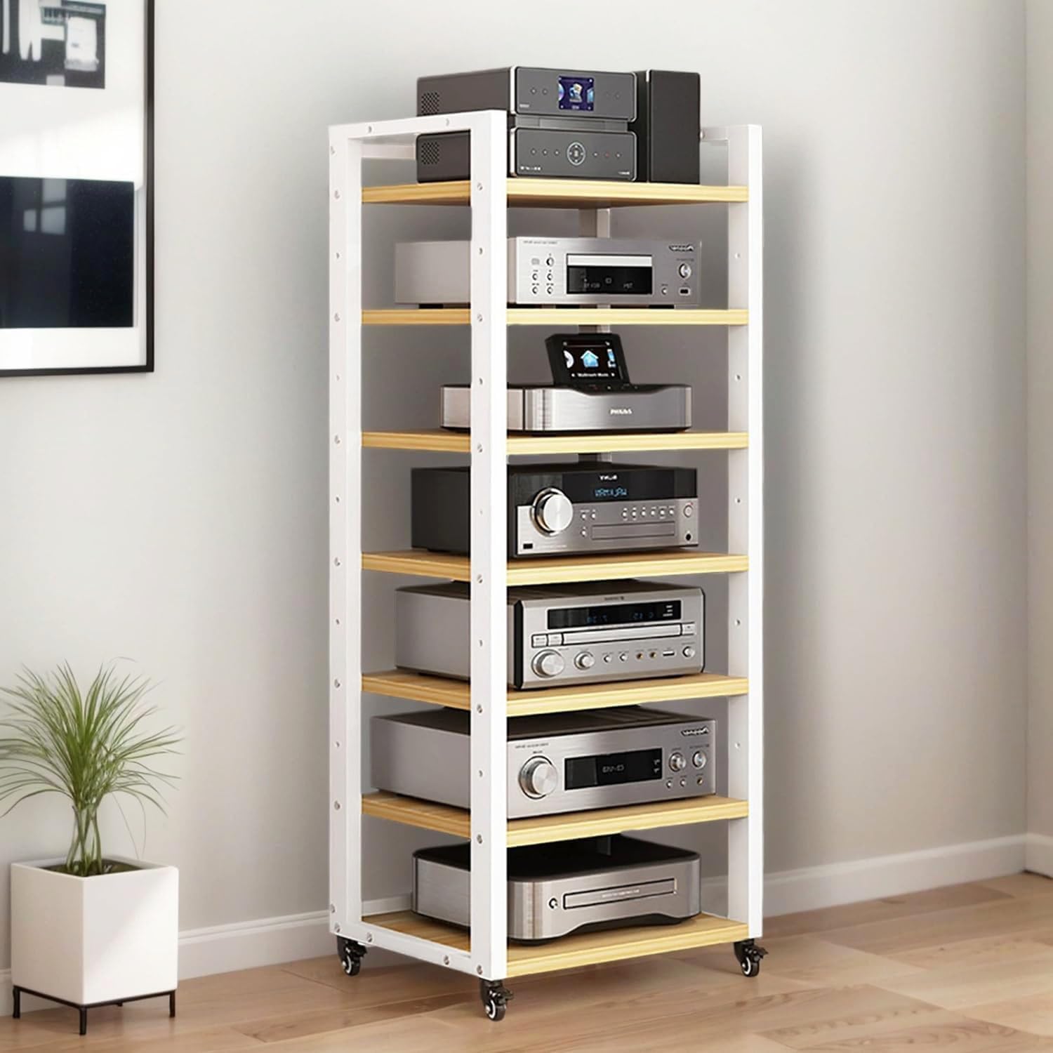 7-Tier Heavy Duty Audio Component Rack, 140cm Tall - HiFi Amplifier Rack/Audio-Video Shelving - CD Record Player Stereo Receiver AV Equipment Cabinet Display Stand(A)