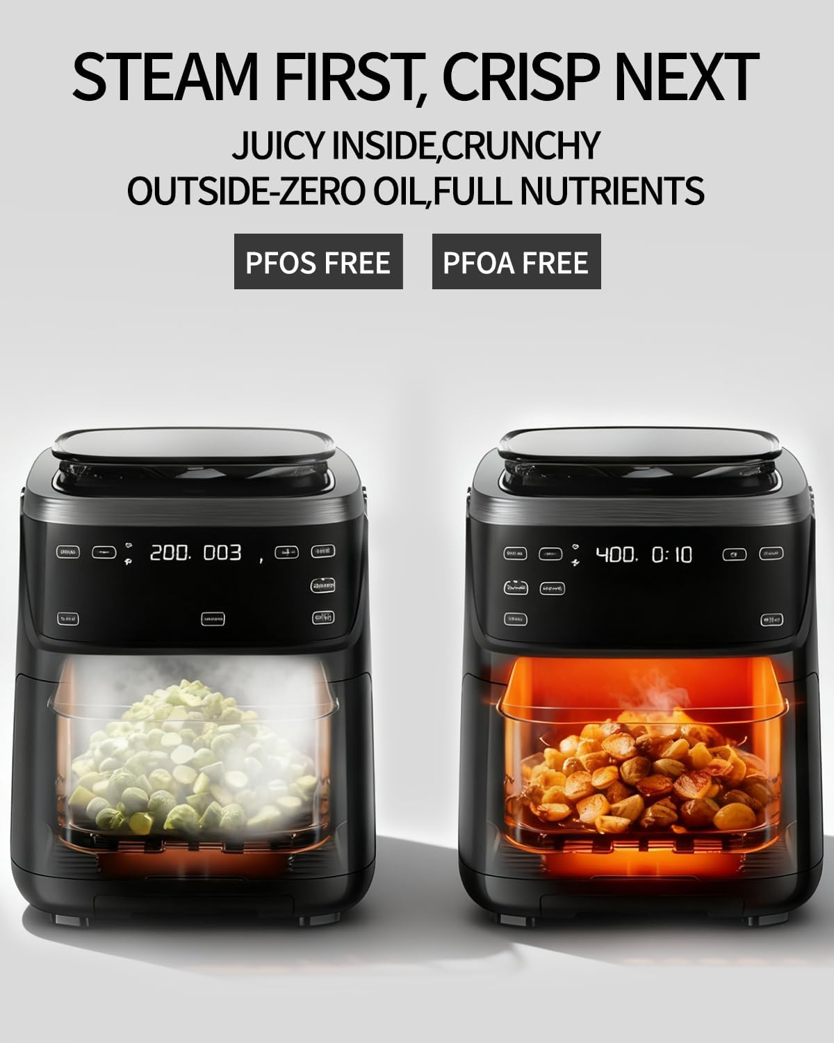 Steam Air Fryer, Self Cleaning Smart Air Fryers, with Visible Window, 1700W High Power Airfryer, 7.5 QT for Family of 4-6, Whisper Quiet Technology, 12-in-1Presets, Dishwasher Safe Non Stick Basket