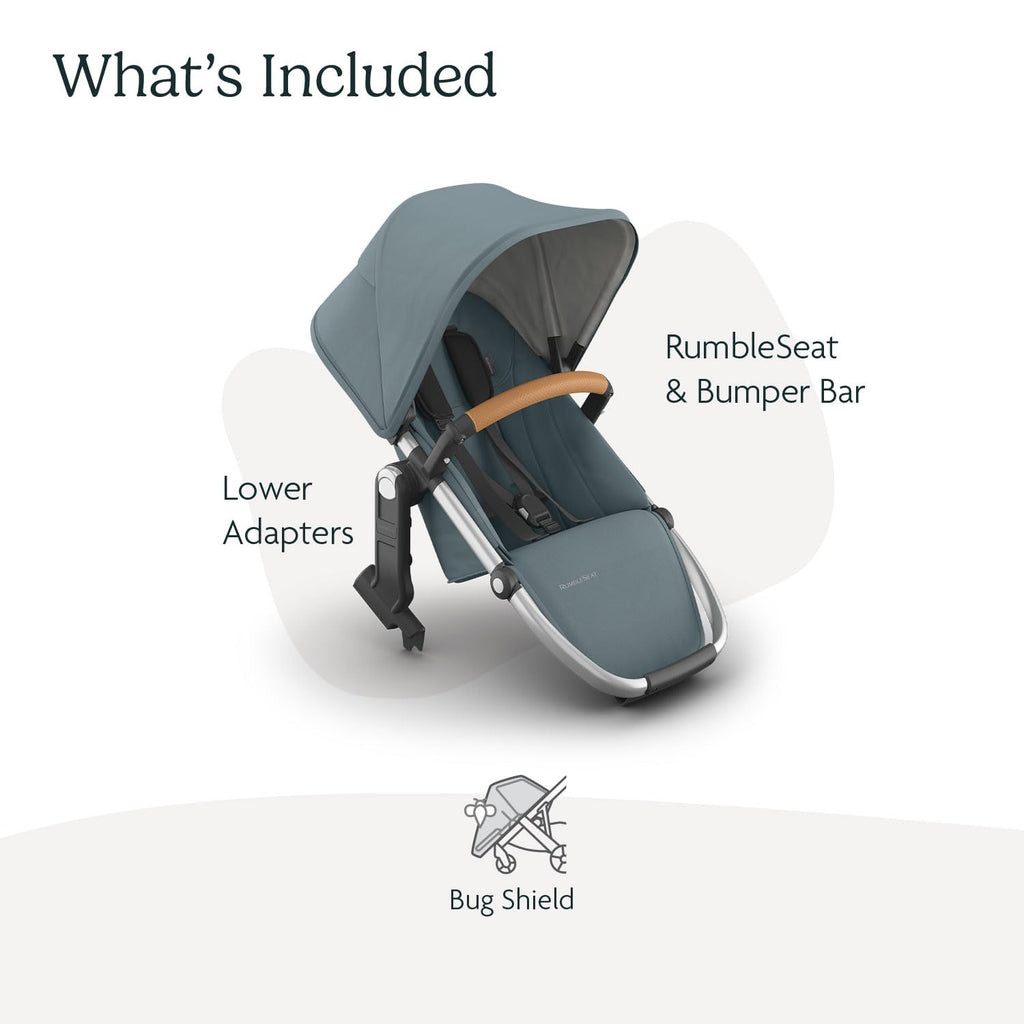 UPPAbaby RumbleSeat V3 Second Lower Seat - Compatible with Vista V2 and Vista V3 - All-Weather Seat + Magnetic Buckle – Adapters Included - Callum (Stone Blue/Silver Frame/Sand Leather)
