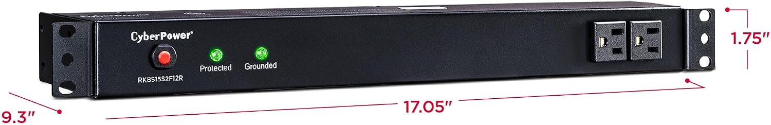 CyberPower RKBS15S2F12R Rackbar Surge Protector, 120V/15A, 14 Outlets, 15 Foot Power Cord, 1U Rackmount, UL Listed