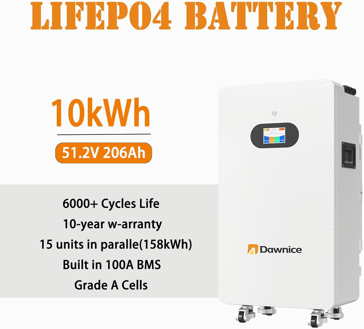 10KW Home Solar Power System with 10KWH 51.2V 206AH LiFePO4 Battery + 48V 10KW Hybrid Inverter - Backup Power for House, Camping, RV | Ground Mountable