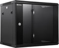 RackPath 9U Wall Mount Network Rack Cabinet – Quiet Cooling Fan, Locking Glass Door, 17.7' Deep (450mm), Removable Locking Side Panels, Fits 19' IT & A/V Equipment