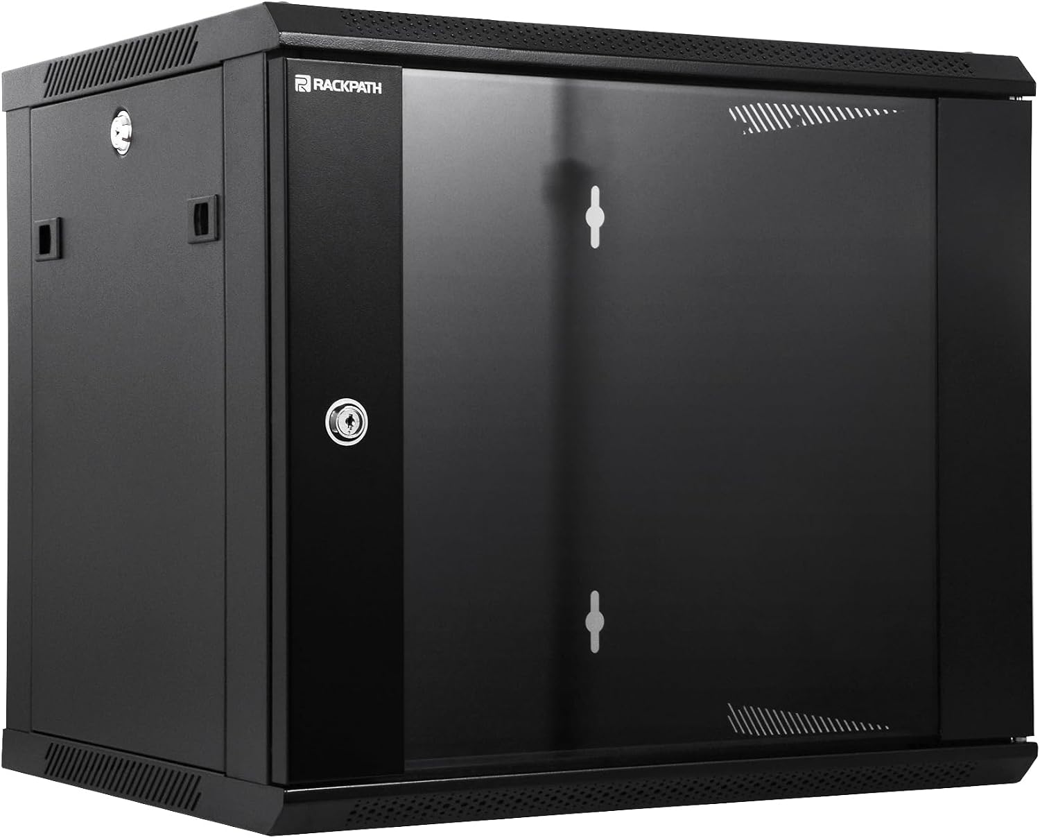 RackPath 9U Wall Mount Network Rack Cabinet – Quiet Cooling Fan, Locking Glass Door, 17.7' Deep (450mm), Removable Locking Side Panels, Fits 19' IT & A/V Equipment