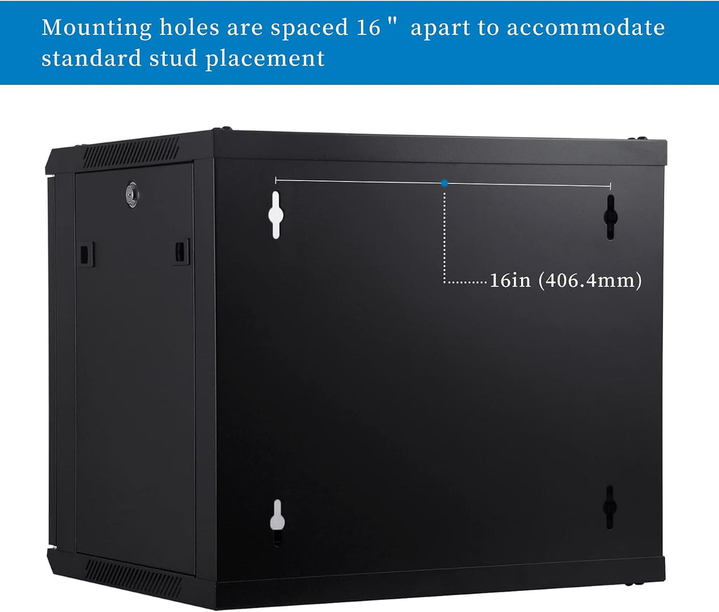RackPath 9U Wall Mount Server Cabinet Network Rack Enclosure, Quiet Cooling Fan, Perforated Door, Black