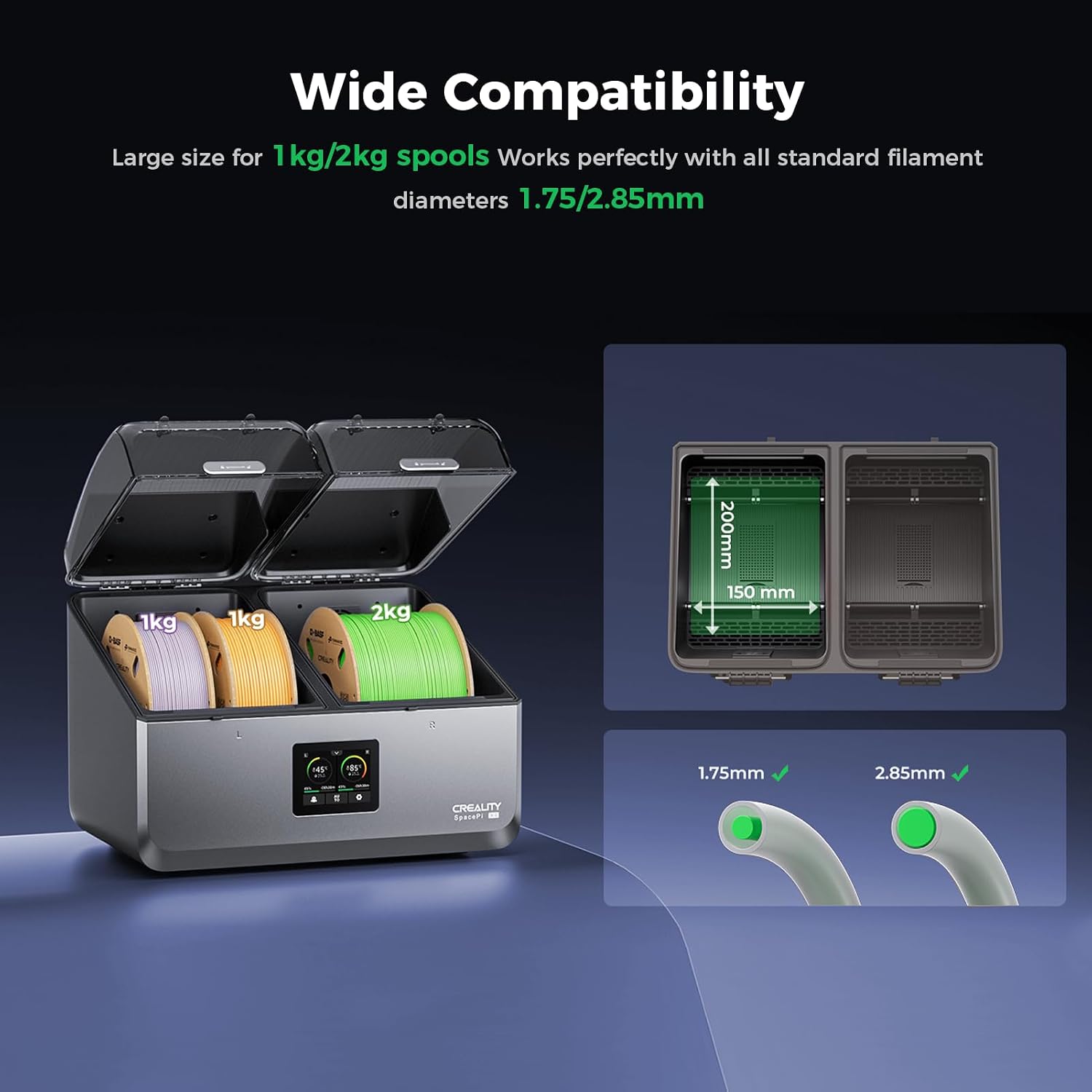 Creality Space Pi X4 Filament Dryer,4 Spools Filament Dryer Box Dual Independent Heating Chambers,360° 200W PTC Fast Heating Filament Dehydrator,Up to 85℃,Compatible with PLA PETG ABS,TPU,PC,PA,PAHT