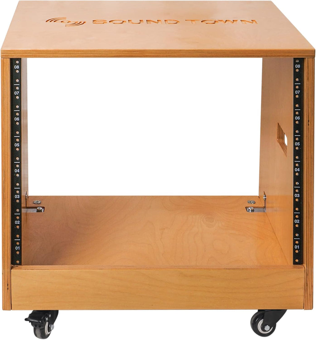 Sound Town DIY Solid Baltic Birch Plywood Slanted 8U Studio Rack, Golden Oak (SDRK-8T)