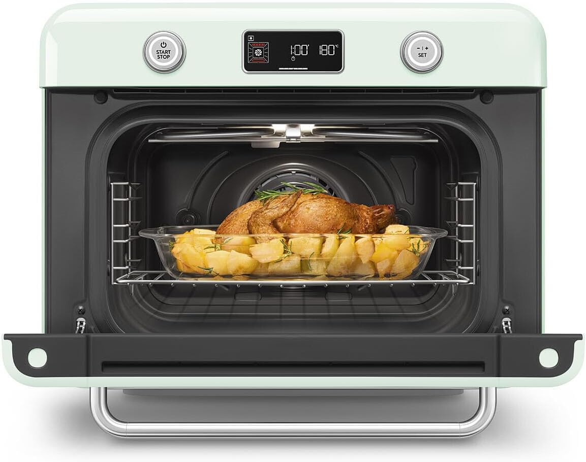 SMEG COF01Countertop Combi Oven - Multi-Function Grill, Air Fry, Steam, Bake, Convection, Defrost, and Warm, 10 Cooking Functions - Made In Italy (Pastel Green)