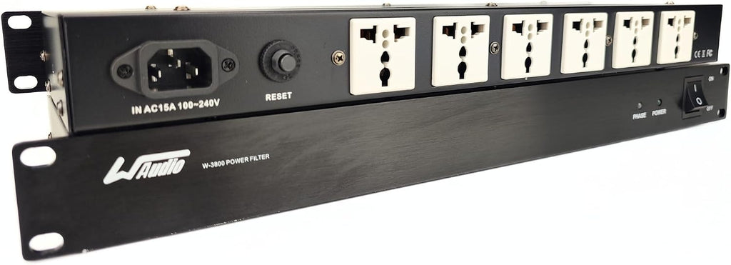 WAudio Rackmount 1U Line Conditioner - AC Noise Power Filter, Surge Protection with Phase Detect