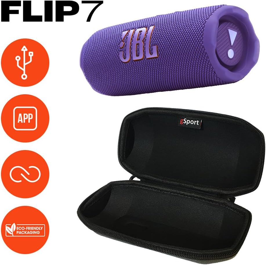 JBL FLIP 7 Waterproof Portable Speaker Bundle with gSport Carbon Fiber Case (Purple)