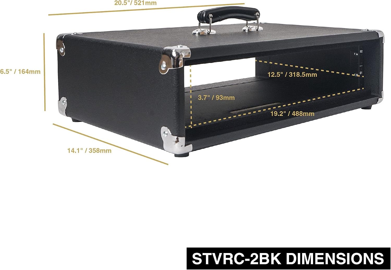 Sound Town Vintage 2U Amp Rack Case, 12.5' Depth with Rubber Feet, Dust Cover, Kickstand, Black (STVRC-2BK)