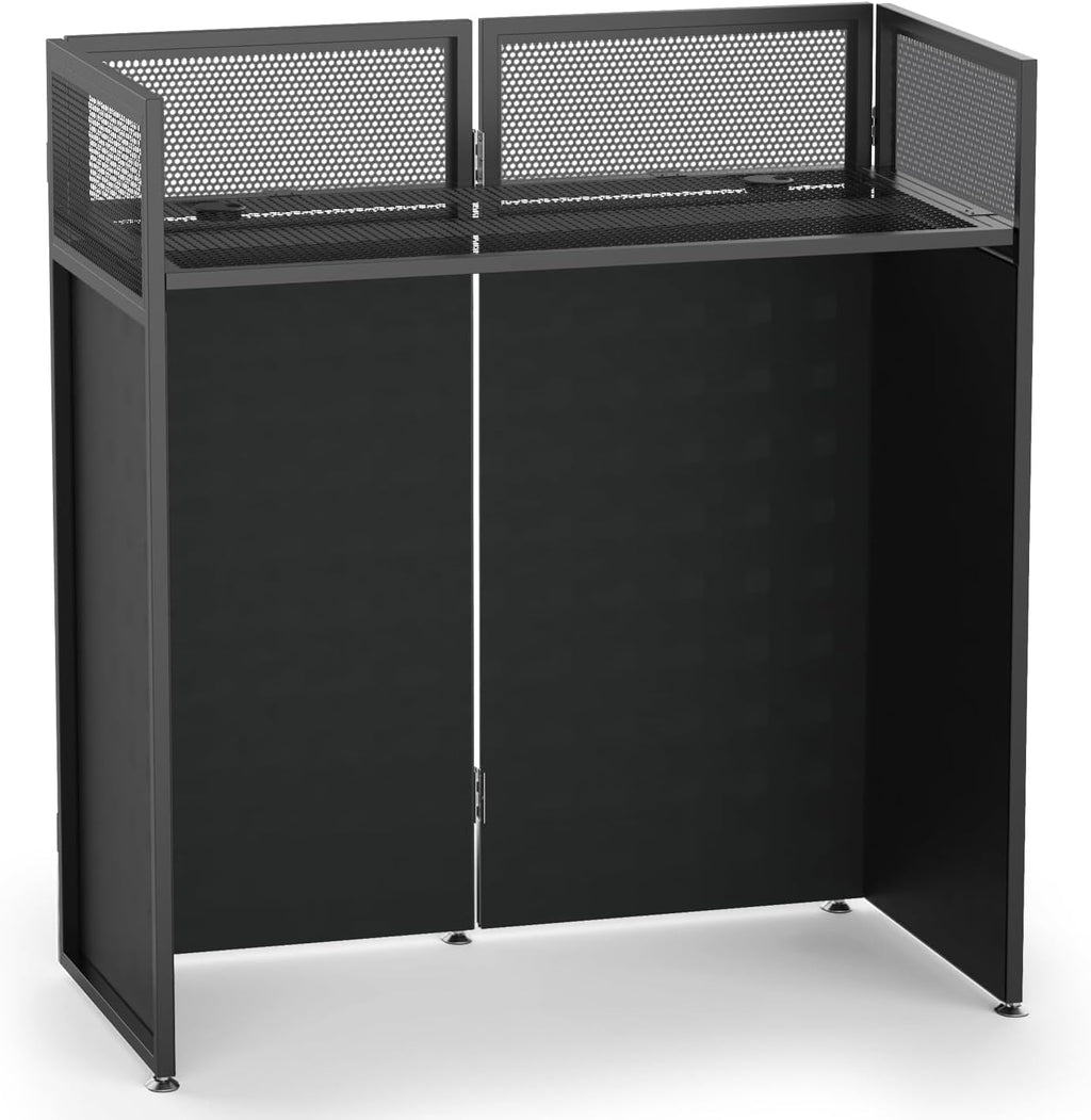 YooKoo Foldable DJ Booth for Tool-Free Assembly, DJ Table with White & Black Scrims, Metal Frame DJ Facade, DJ Stand with Cable Hole and Carry Bag, for Parties & Events & Small Studios