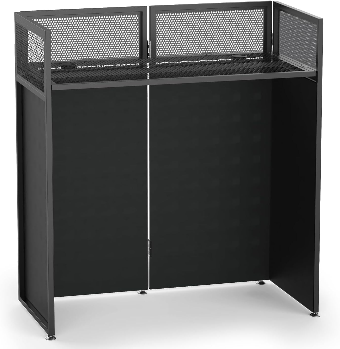 YooKoo Foldable DJ Booth for Tool-Free Assembly, DJ Table with White & Black Scrims, Metal Frame DJ Facade, DJ Stand with Cable Hole and Carry Bag, for Parties & Events & Small Studios