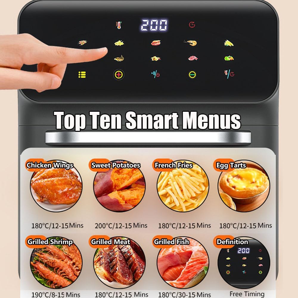 15l Large Air Fryer Toaster Oven Combo, Multi-Function Convection Oven, 1350w Smart Visual Air Fryer, Oil-Free Fryer With 10 Presets, Time And Temperature Adjustable, Led Touch Screen,DarkGrey