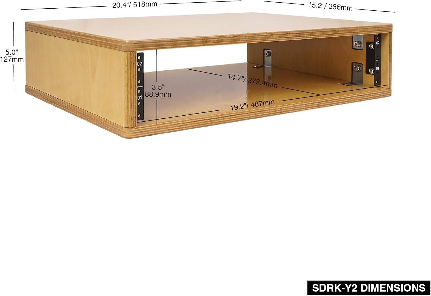 Sound Town DIY 2U Studio Rack with Solid Baltic Birch Plywood, Golden Oak for Recording Room, Home Studio (SDRK-Y2)