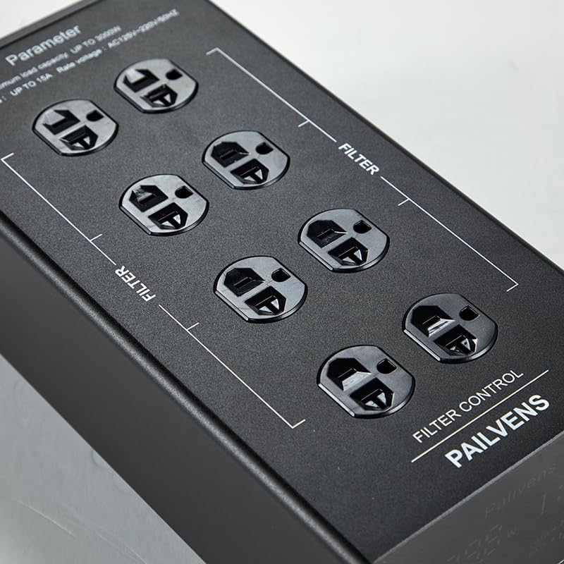 Black 8-Way AC Power Filter with LED Display, Line Conditioner, Noise Filtering, Overvoltage Protection, Suitable for HiFi, TV, Piano