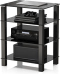 FITUEYES 4-Tier Media Stand Audio/Video Component Cabinet with Glass Shelf for Xbox One/ps4 AS406002GB