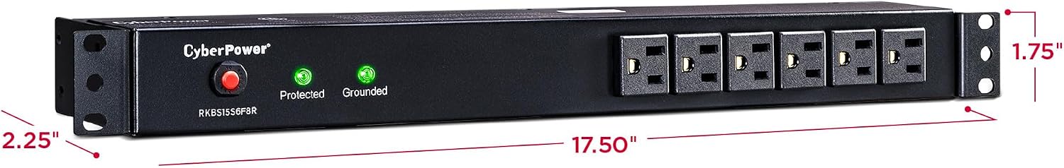 CyberPower RKBS15S6F8R Rackbar Surge Protector, 120V/15A, 14 Outlets, 15 Foot Power Cord, 1U Rackmount, UL Listed