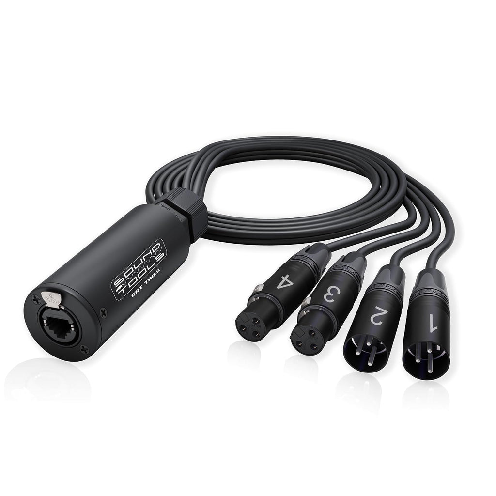 SoundTools CAT Tails MFX – 4 Channel 2 Female + 2 Male XLR to EtherCON Breakout Tails – Send/Return for Analog Audio Over CAT5e/6/7 – Neutrik Connectors – Aluminum Housing for Stage & Live Sound
