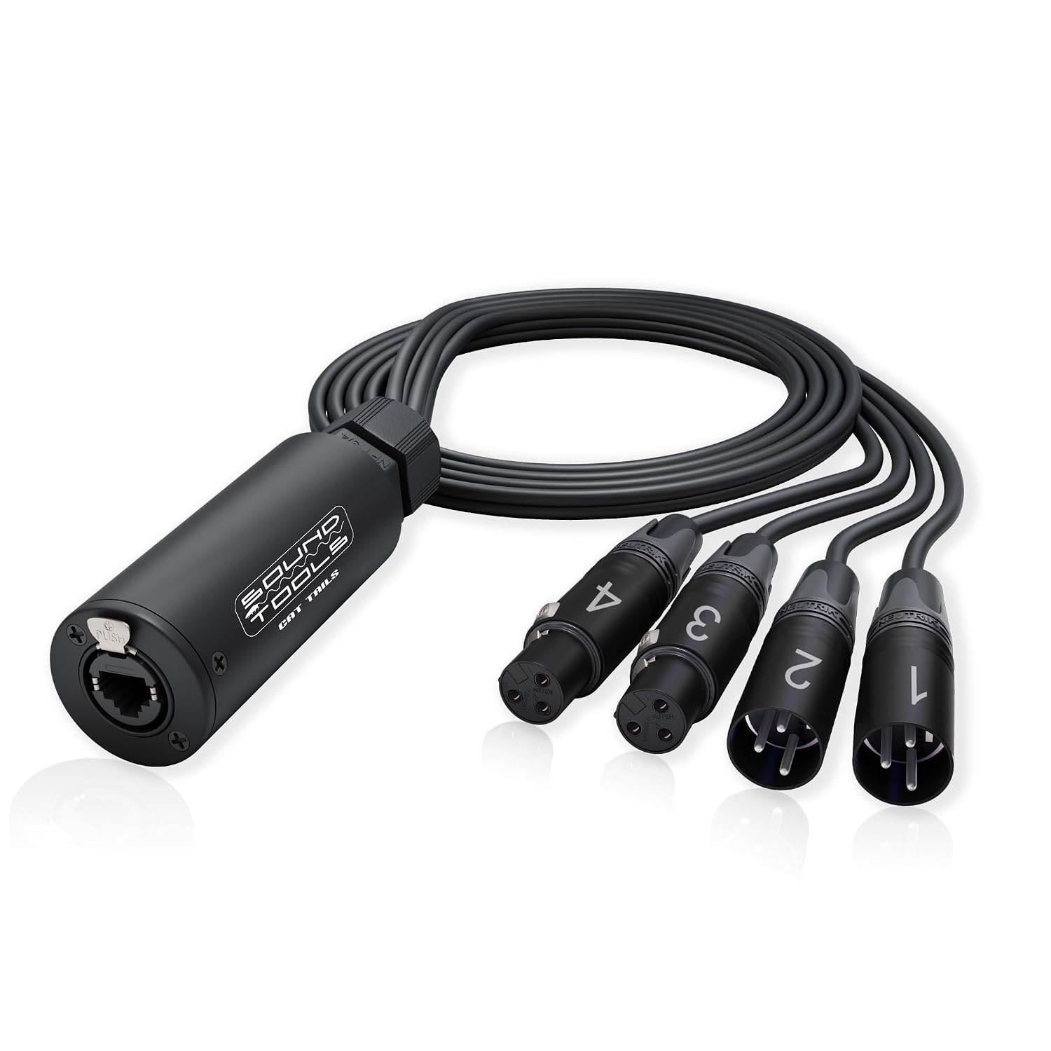 SoundTools CAT Tails MFX – 4 Channel 2 Female + 2 Male XLR to EtherCON Breakout Tails – Send/Return for Analog Audio Over CAT5e/6/7 – Neutrik Connectors – Aluminum Housing for Stage & Live Sound