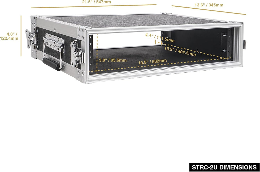 Sound Town 2U PA/DJ Rack/Road Case, 2-Space, with 16' Rackable Depth, Plywood, Metal Ball Corners - Pro Tour Grade (STRC-2U)