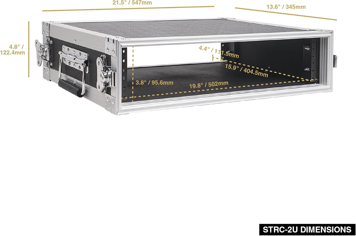 Sound Town 2U PA/DJ Rack/Road Case, 2-Space, with 16' Rackable Depth, Plywood, Metal Ball Corners - Pro Tour Grade (STRC-2U)