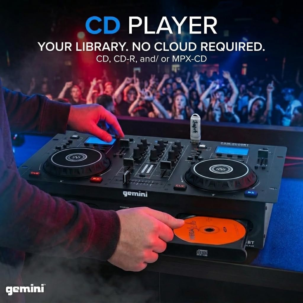 Gemini Sound CDM-4000BT: All-in-One DJ Standalone DJ CD Player & Mixer Combo with Bluetooth - Dual CD/USB for Home & Event Use, User-Friendly Controls with Jog Wheels and Pitch Control
