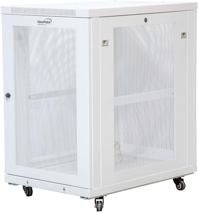 NavePoint 18U Network Cabinet with Perforated Door 18U Wall Mount Server Cabinet White 19' Rack for IT Equipment, AV Devices, Networking Equipment 33' Deep Mid-Depth Server Rack Enclosure