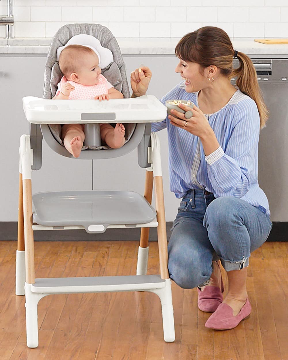 Skip Hop Baby High Chair 2-in 1 Convertible High Chair, Sit-to-Step, Grey/White