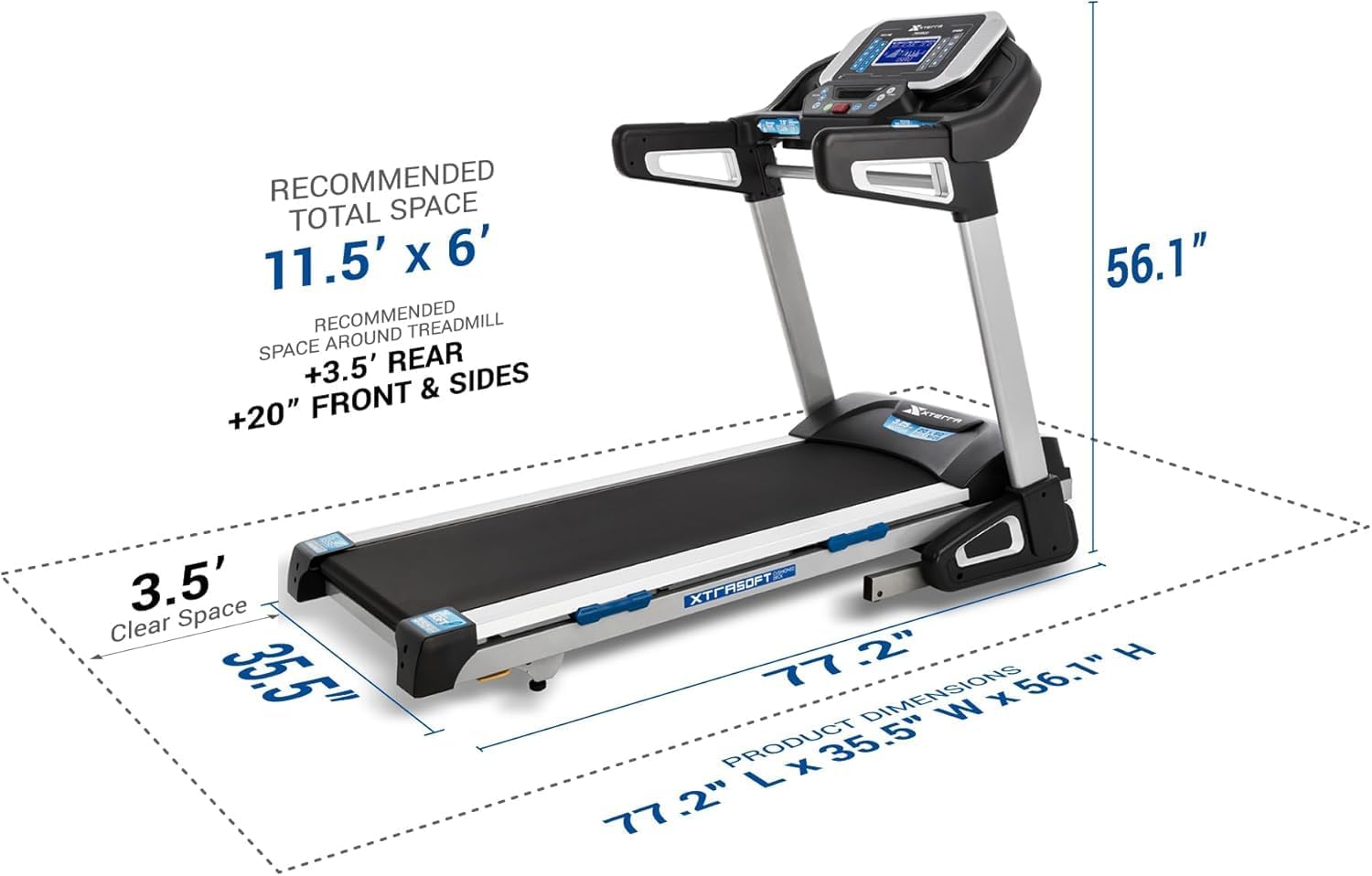 Xterra Fitness Sport Series Premium Folding Smart Treadmill, Handlebar Speed and Incline Controls, Large XTRASoft Cushioned Running Deck, Built-in FTMS-Enabled Bluetooth with XF Connect Fitness App