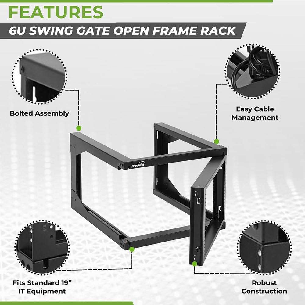 NavePoint 6U Server Rack with Swing Gate - Wall Mount Rack for 19 Inch IT & AV Equipment - 18' Deep, Black