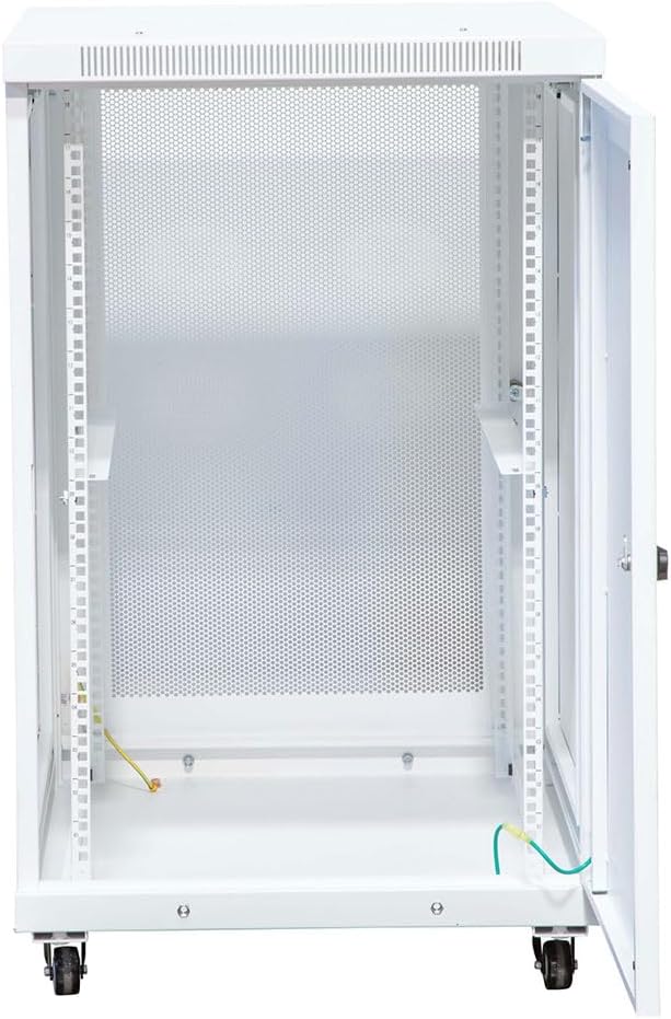 NavePoint 18U Network Cabinet with Perforated Door 18U Wall Mount Server Cabinet White 19' Rack for IT Equipment, AV Devices, Networking Equipment 33' Deep Mid-Depth Server Rack Enclosure