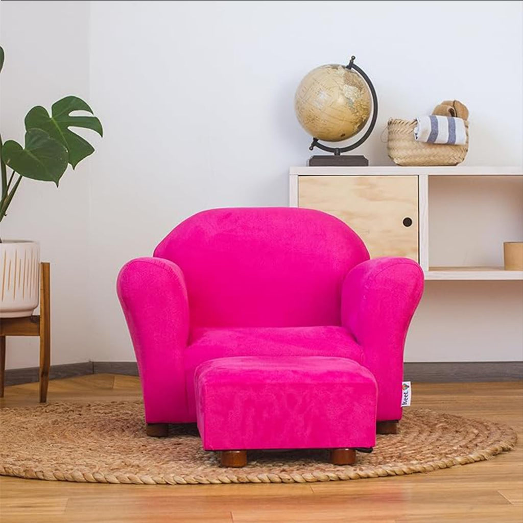 Roundy Kids Chair with Ottoman, Microsuede Upholstered, Ergonomic & Comfortable Design, Sturdy Wooden Frame, Ideal for Boys & Girls Ages 2-5, Easy to Clean, Perfect for Bedrooms, Playrooms & Daycares