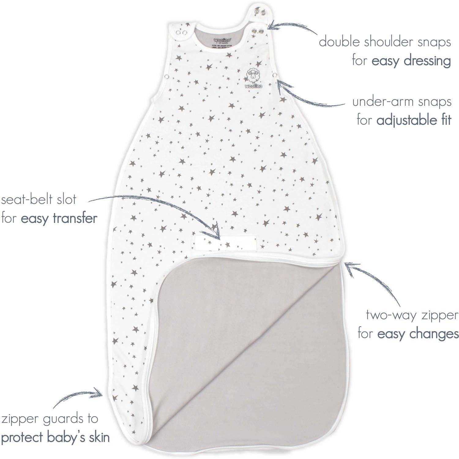 Woolino 4 Season Ultimate Baby Sleep Sack – Merino Wool Baby Sleep Bag, Organic Cotton, Temperature Regulating Wearable Blanket, Adjustable Sleep Sack 2–24 Months, All Season - Panda