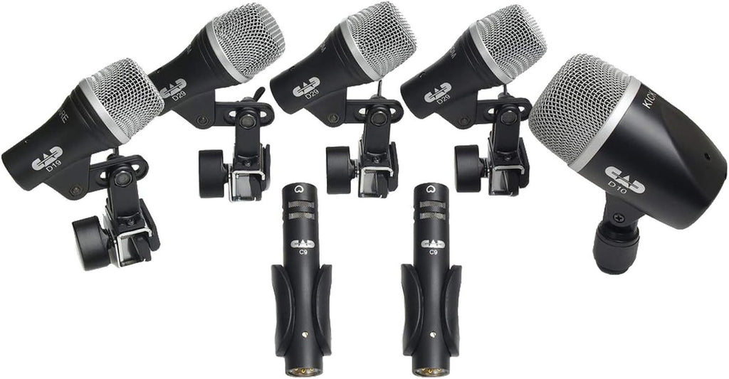 CAD Audio Stage7 Premium 7-Piece Drum Instrument Mic Pack with Vinyl Carrying Case + 7 On Stage Microphones Cables, 20 Feet