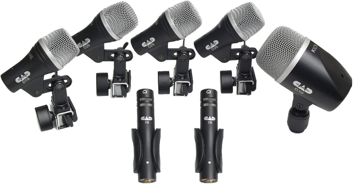 CAD Audio Stage7 Premium 7-Piece Drum Instrument Mic Pack with Vinyl Carrying Case + 7 On Stage Microphones Cables, 20 Feet