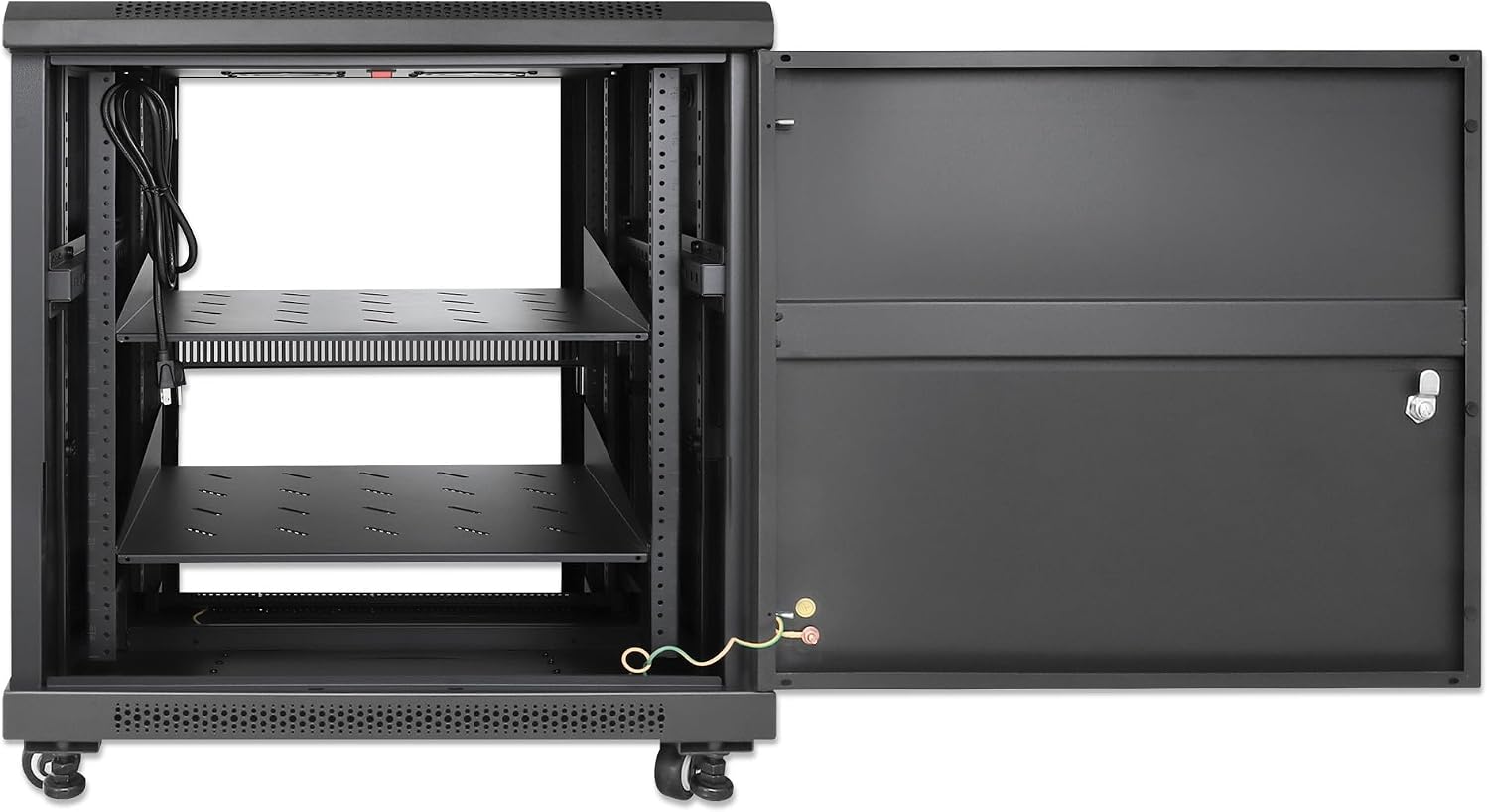 Intellinet 12U Network Server Rack Enclosure Cabinet with Integrated Fans – IP20 Rated, Reversible Tempered-Glass Front Door, Removable Side Panels – 3 Yr Mfg Warranty
