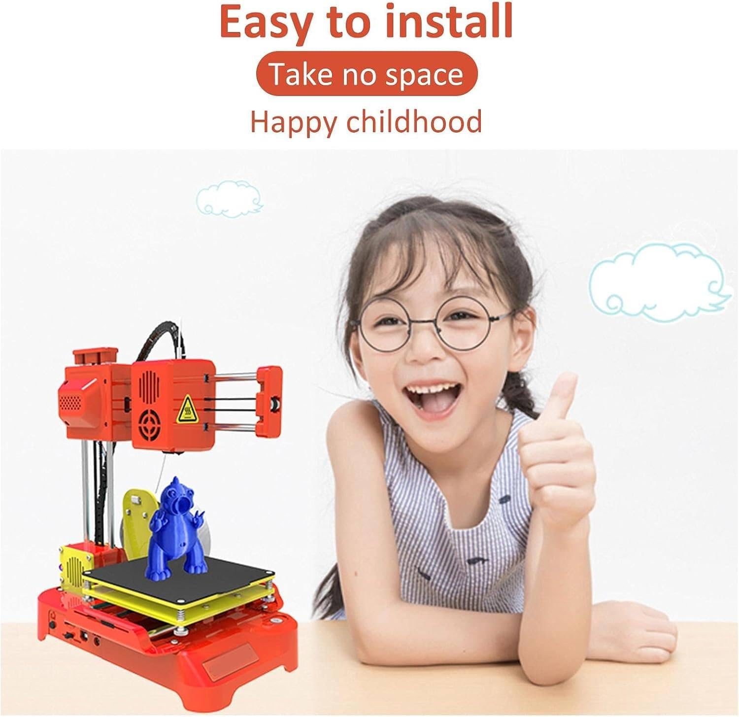 Mini 3D Printer for Kids, K7 Desktop 3D Printer, with Pla Filament Magnetic Removable Plate USB Cable Tf Card, 100x100x100mm for Kids Student Education