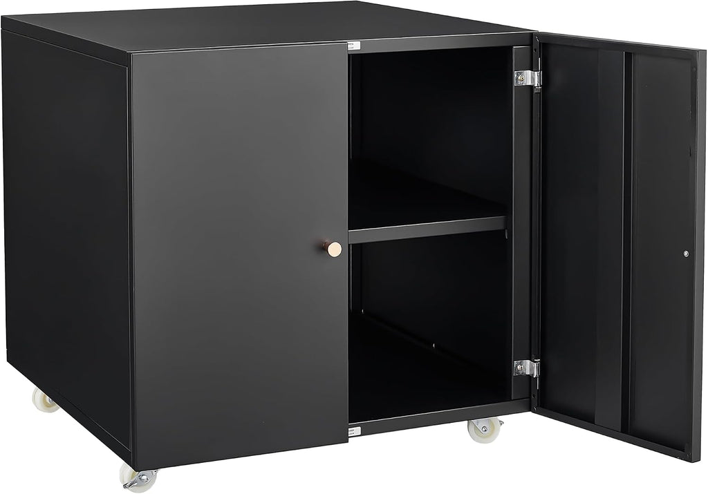 GarveeLife Metal Printer Stand with File Storage Cabinet, Printer Cabinet File Cabinet On Wheels with Door and Adjustable Shelf, Printer Table Stand for Home Office 23.62' H Black
