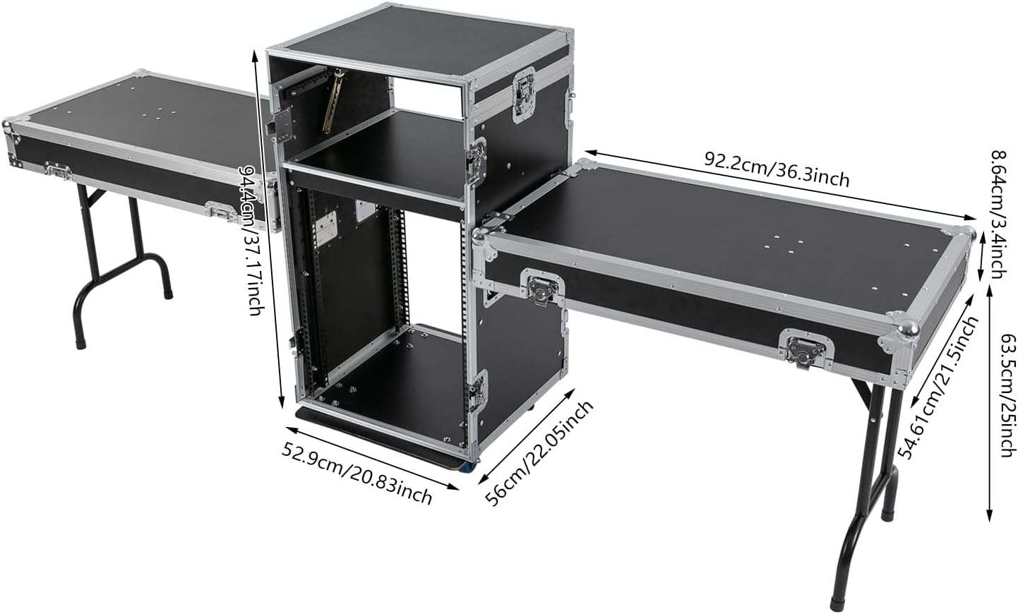 14U PA DJ Rack Case with 4 Wheels, Network and Stereo Rack, Heavy-Duty Double-Layer Studio Equipment Cabinet, Amplifier Mixer Storage Rack for Live Sound, KTV, and Home Theater