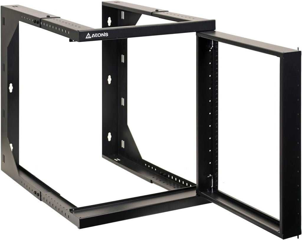 AEONS 12U Wall Mount Server Rack IT Open Frame Swing Gate 19 Inch Depth-Adjustable Rack with Swing Out Hinged Gate Black