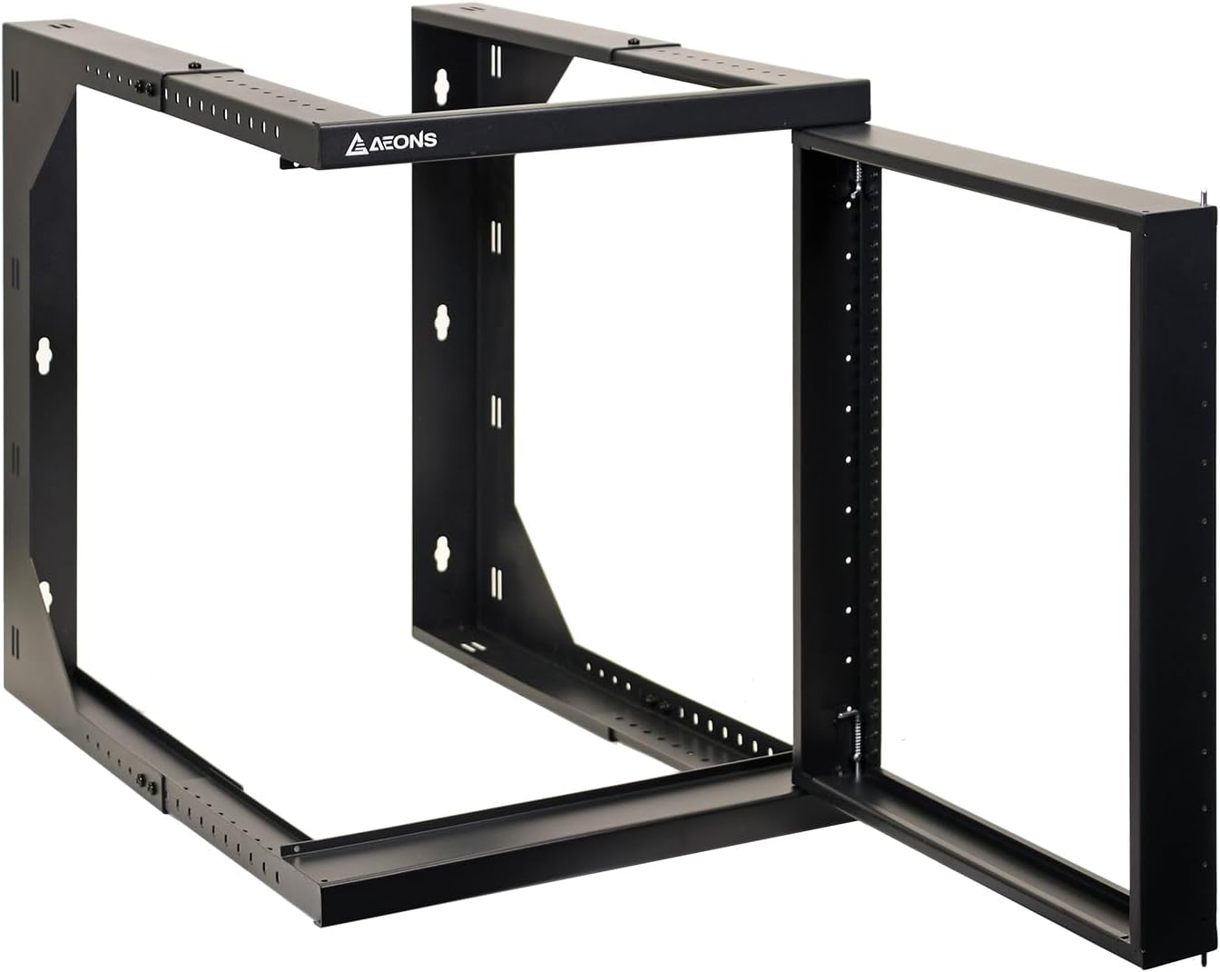 AEONS 12U Wall Mount Server Rack IT Open Frame Swing Gate 19 Inch Depth-Adjustable Rack with Swing Out Hinged Gate Black