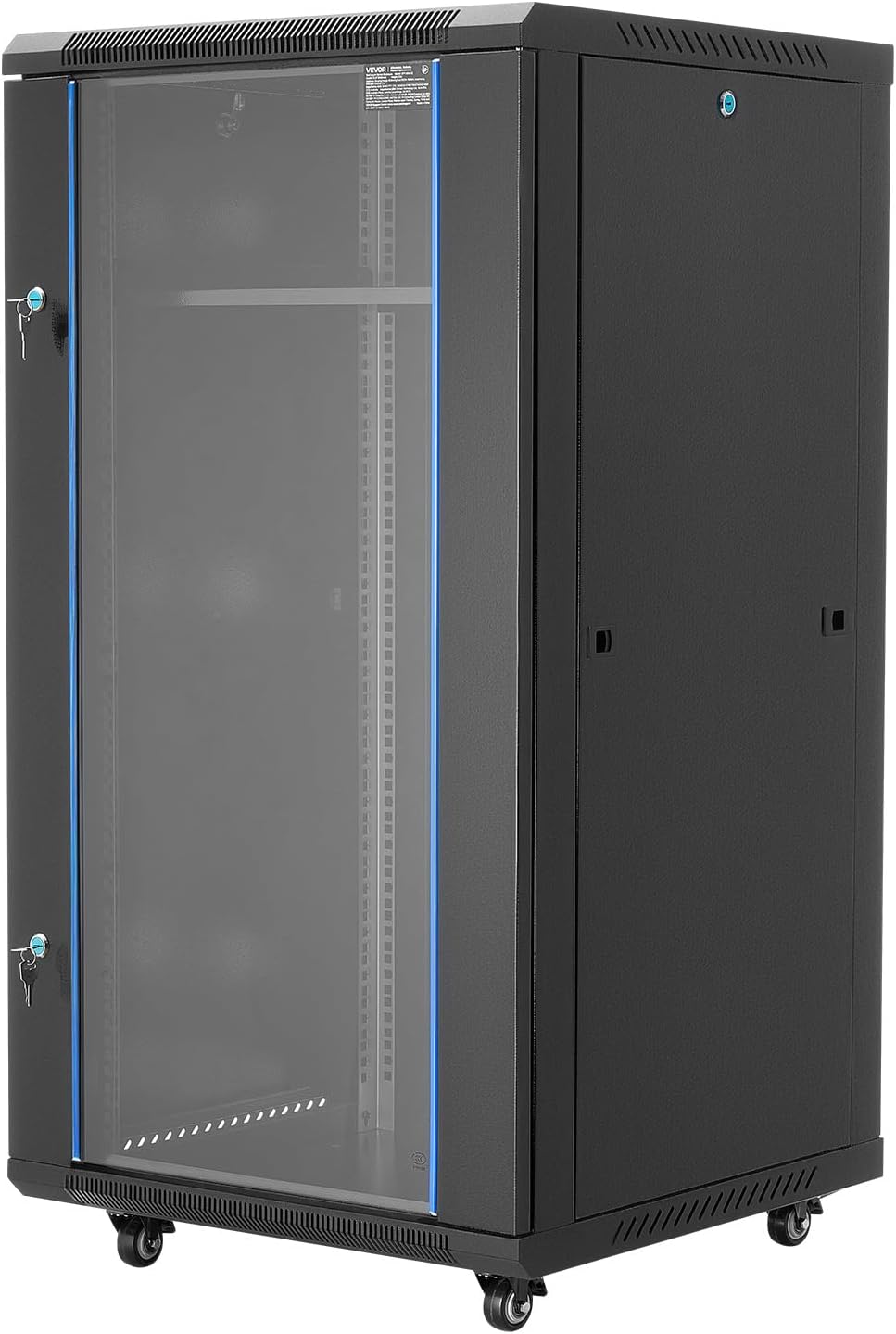 VEVOR 22U Server Rack Cabinet, Network Cabinet Wall Mount, 23.6 in Depth, Network Rack Enclosure with Locking Tempered Glass Door, 4 Casters, Side Panels, for 19'' IT Equipment, A/V Devices